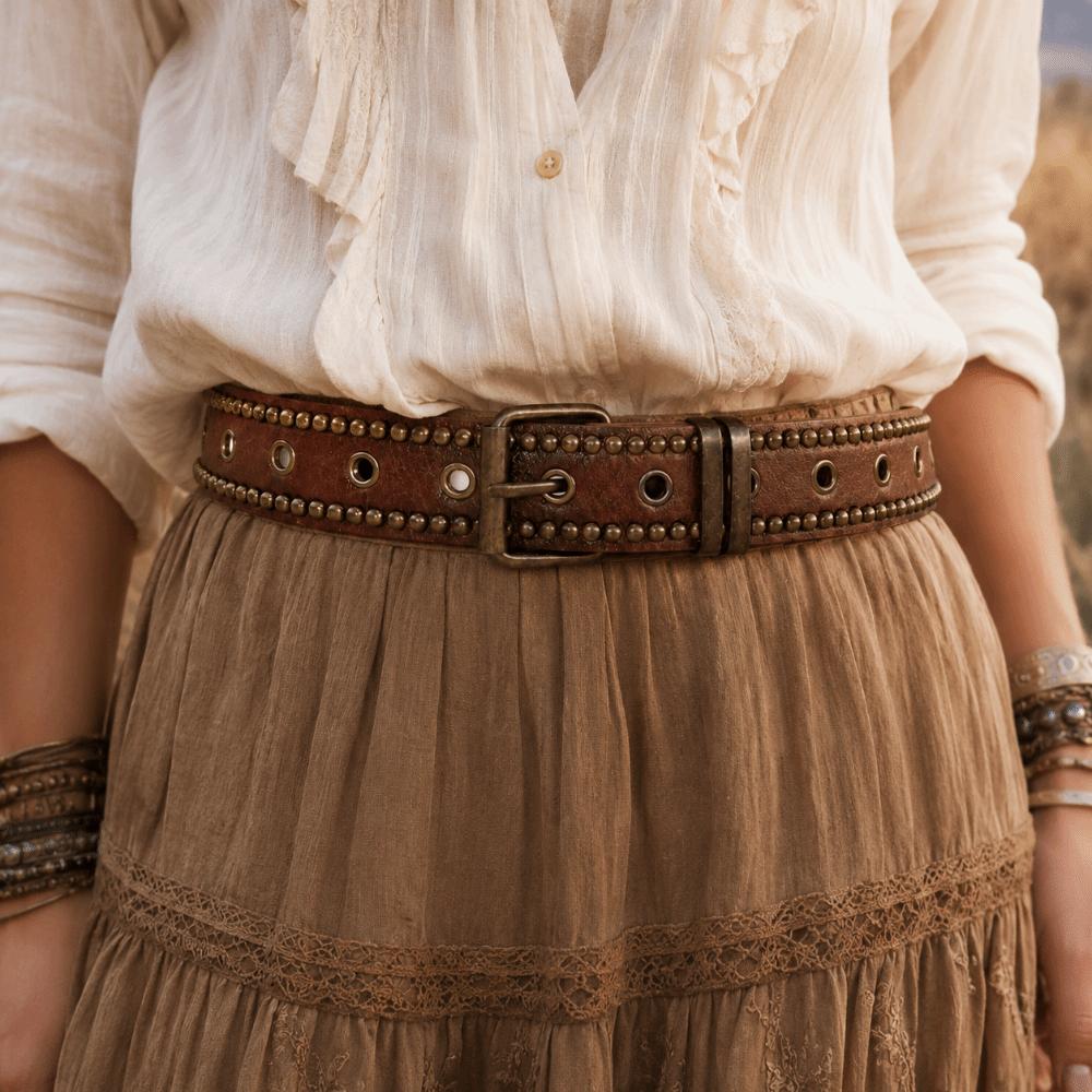 Multi Hole Studded Leather Belt Rivet Studded Retro Belt Retro Waist Belt  Jeans Pants Dress