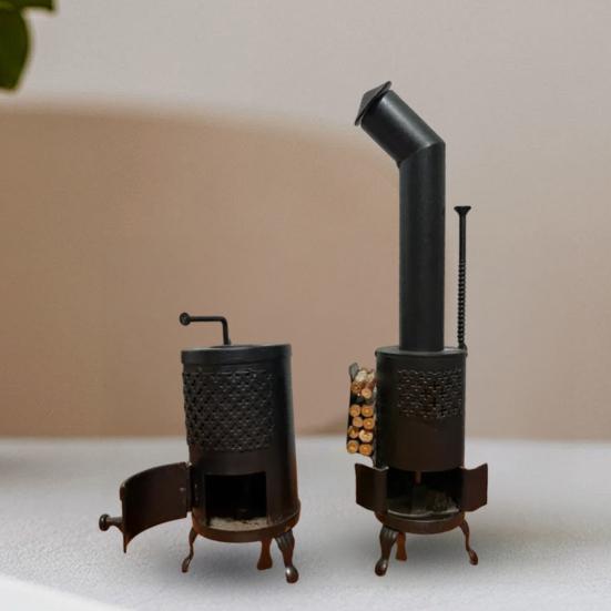 1/2 Pezzi Mini Stufa Decorativa Metallo Pesante Fattoria Rustico Fatto a Mano Piccola Stufa a Legna Decorazione da Tavolo