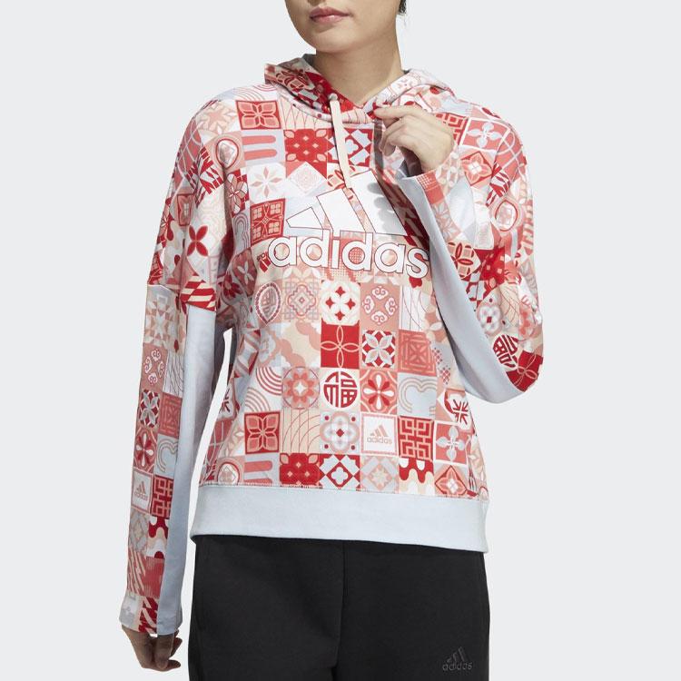 Adidas All-Over Print Hoodie Women Tops Red HC2795