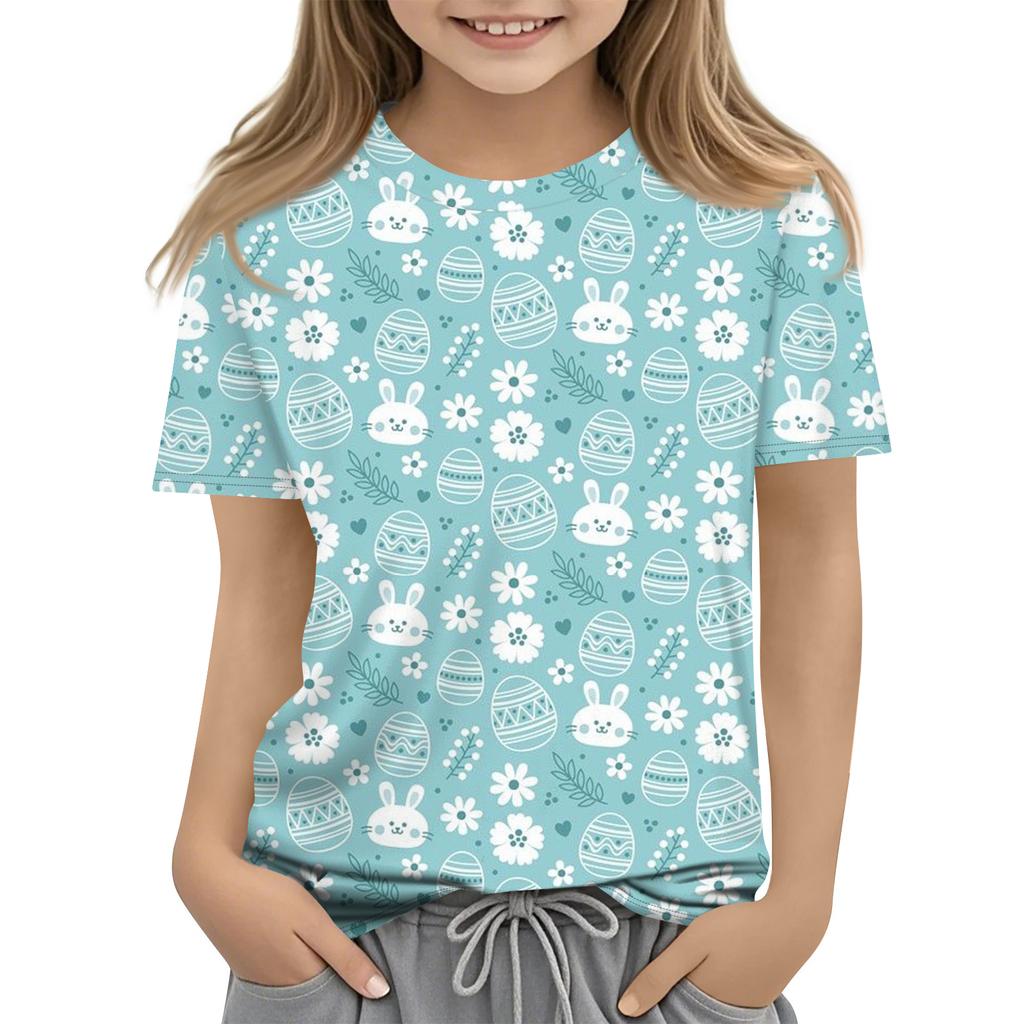 Children's Easter Printed Round Neck Short Sleeved Casual T-shirt
