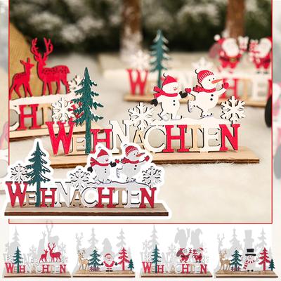 Christmas Wooden  Elk Snowman Desktop Decoration Small Ornaments