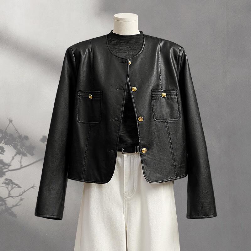 

Женская куртка-косуха из искусственной кожи с круглым вырезом S