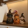 Seasonal Home Soft Furnishings 3Pcs Halloween Witch Cat Dog Statues, Resin Rustic Farmhouse Small Harvest Figures Ornaments for Autumn Thanksgiving,