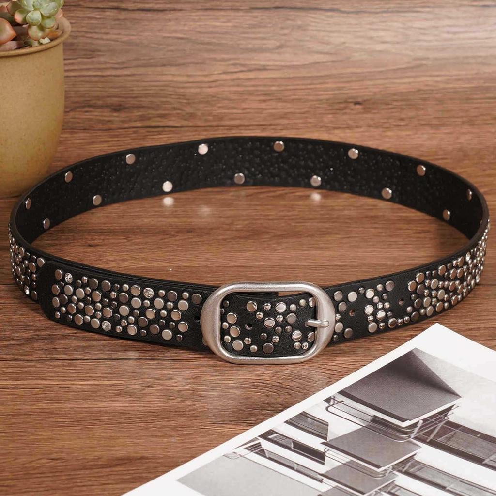 [Lamerry] Studded Belt, Punk Street Style, Stylish Buckle, American Casual, Biker, Thick, Military, Men's & Women's, Black, 112cm