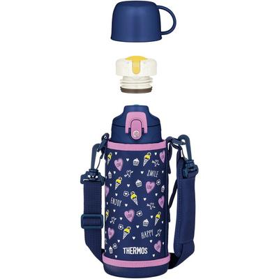 Thermos Water Bottle Vacuum Insulated 2-Way Bottle 0.8L Navy Purple Direct Drink with Cup for Children Commute To School FJJ-801WF NVPL 800