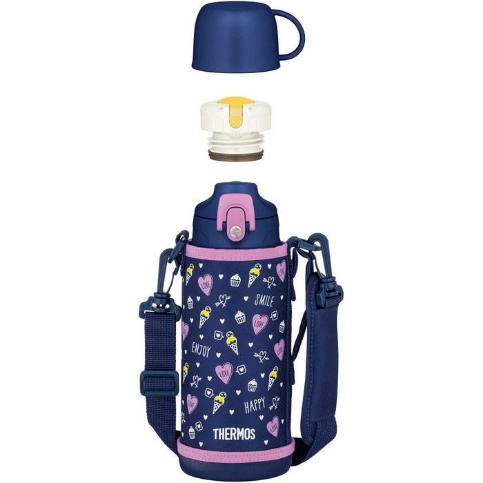 Thermos Water Bottle Vacuum Insulated 2-Way Bottle 0.8L Navy Purple Direct Drink with Cup for Children Commute to School FJJ-801WF NVPL 800