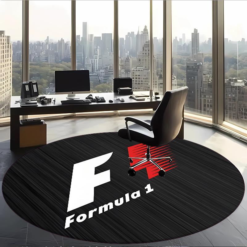 Formula 1 (1) Round Office Rug Decorative Floor Rug for Office Bedroom Living Room and Home Space