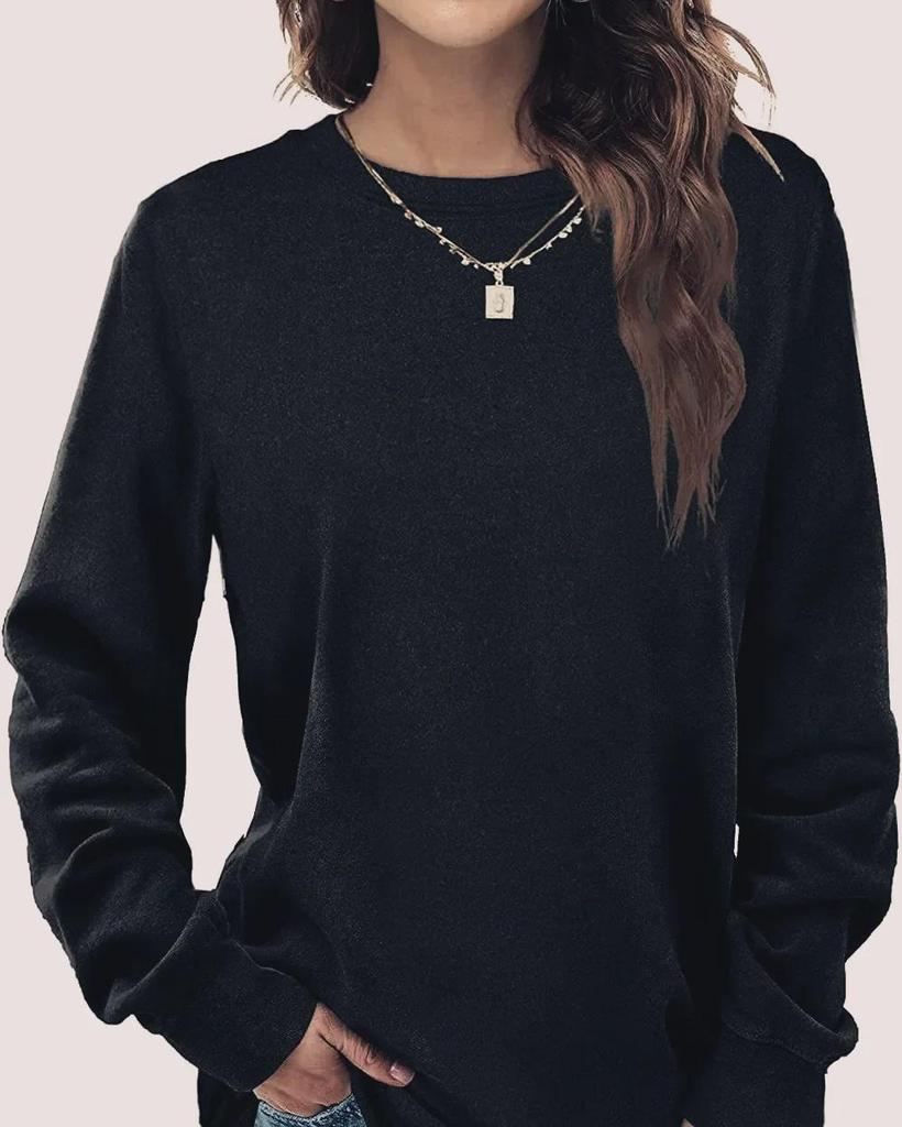 New 2023 Autumn/Winter European & American Women's Solid Color Round Neck Long Sleeve T-shirt