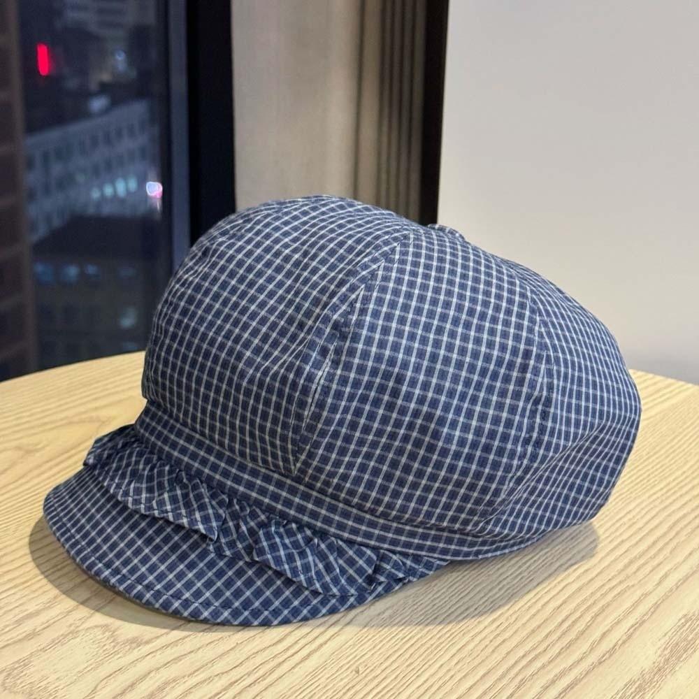Solid Color Ruffle Octagonal Hat Korean Style Women Artist Hat Versatile Fine Plaid Beret  Daily