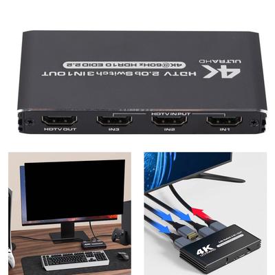 HDMI-compatible Switch 3 In 1 Out 4K Splitter with Remote Supports HDR CEC 3D HDCP1.4 3 Port Switcher Box Hub