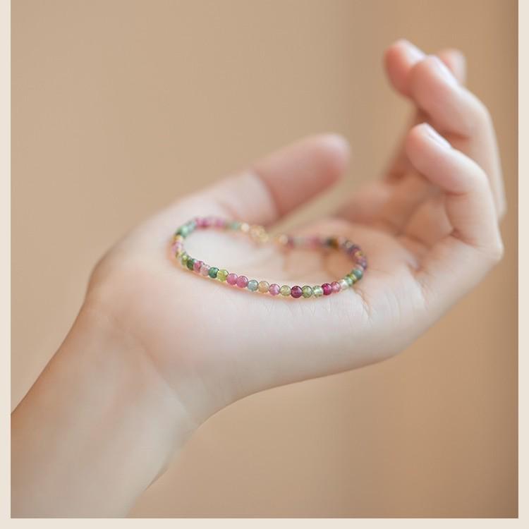 Women's 14k Gold Plated Tourmaline Rainbow Bracelet - Watermelon Summer Birthday Gift
