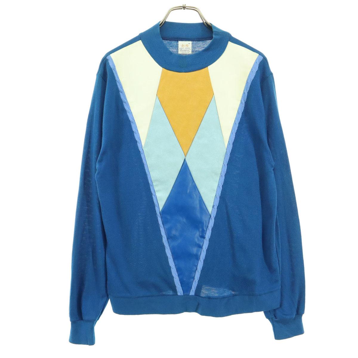 

CAMPUS 60s 70s Vintage Made in USA Argyle Pattern Long sleeve knit M Blue Men s Used