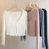 Dünnes gestricktes Hemd Damen Slim Crop Top Einreiher V-Ausschnitt Strickjacken Damen Casual Rock Schal Solide Eleganter Sonnenschutzmantel