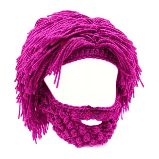 Wollmütze mit abnehmbarem Bart Warm Bequem Punk-Stil Mütze Halloween Weihnachtsfeiern Cosplay Zubehör