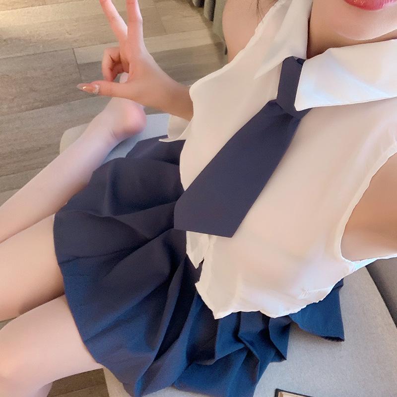 Erotic lingerie shirt split student uniform temptation without taking off pure desire academy JK short skirt