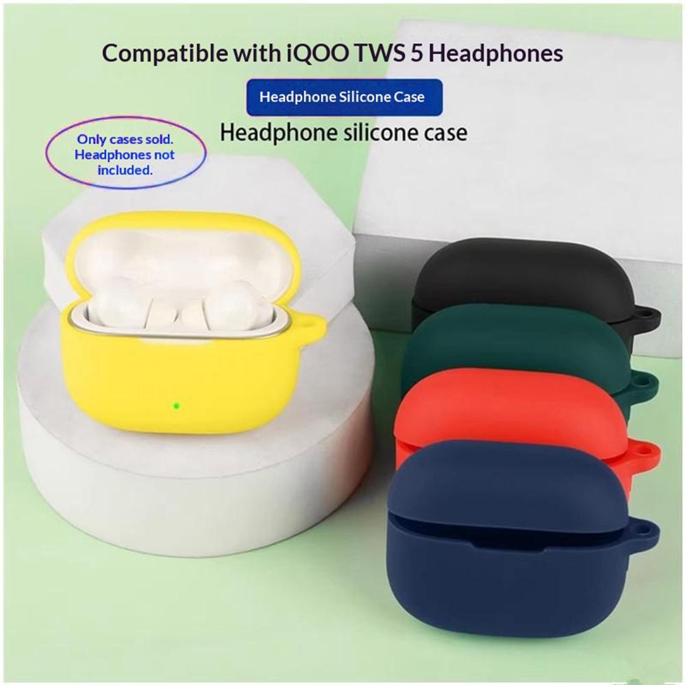 For vivo iQOO TWS 5 Silicone Case Wireless Earbuds Protective Cover with Anti-Lost Buckle