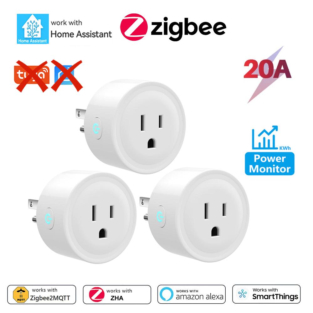 Zigbee2MQTT Smart Plug Zigbee US Socket 20A Wireless Home Outlet with Power Monitor APP Control Works with Alexa Home Assistant