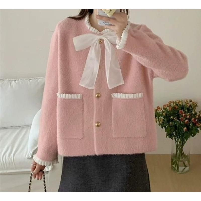 

Кардиган из настоящего норкового флиса, новый женский топ на осень и зиму, маленький свежий свитер, универсальная вязаная куртка One size