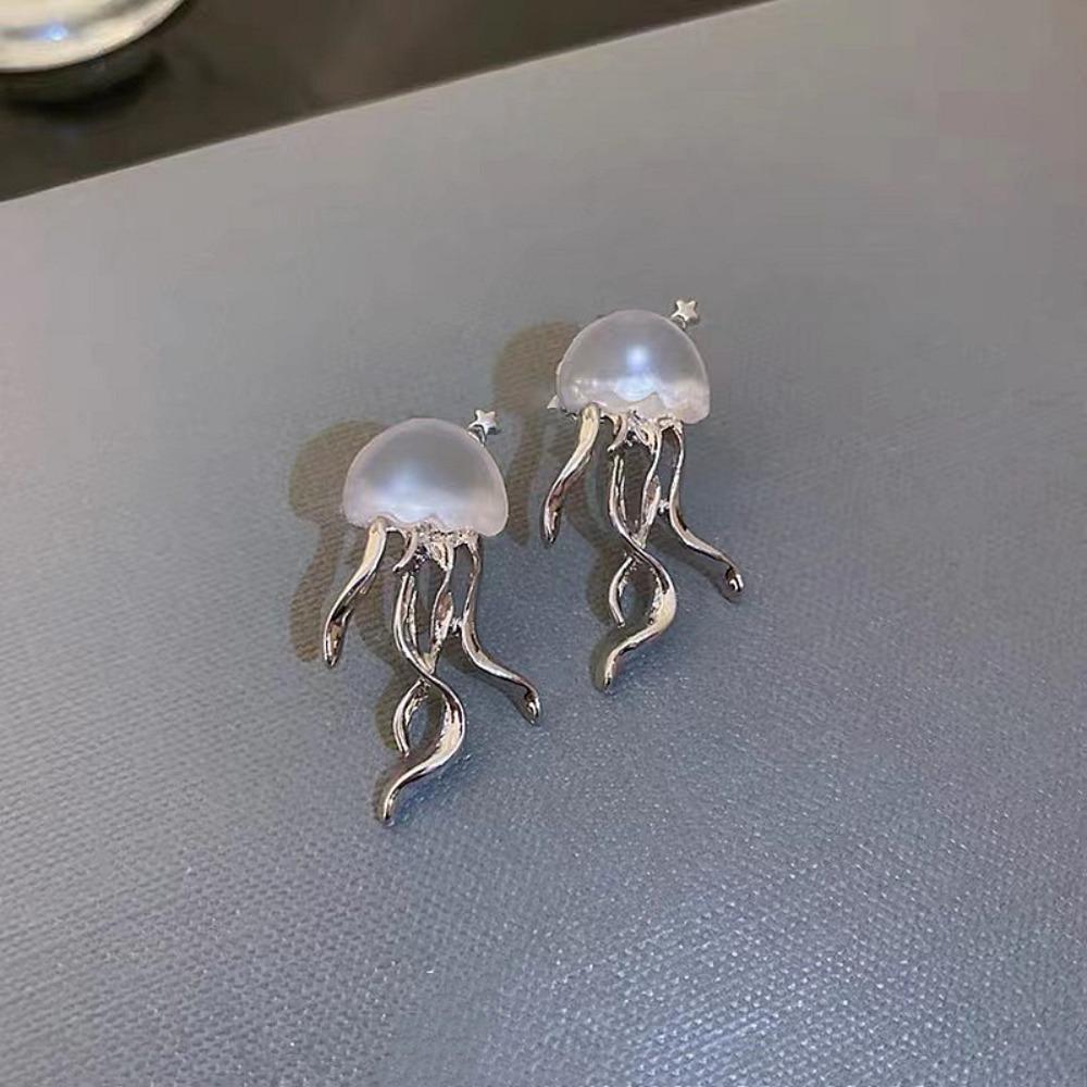 Fashion Creative Sliver Color Frosted Deep-sea Jellyfish Star Piercing Stud Earrings for Women Korean Personality Jewelry Gifts