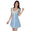 GRAXIA Cabaret Mini Light Size for and Lounge Wear Dress, Dress, Flared, A-Line, Sleeveless, Square-Line, Pearl, Ribbon, Lace, Blue, Small, Hostesses,