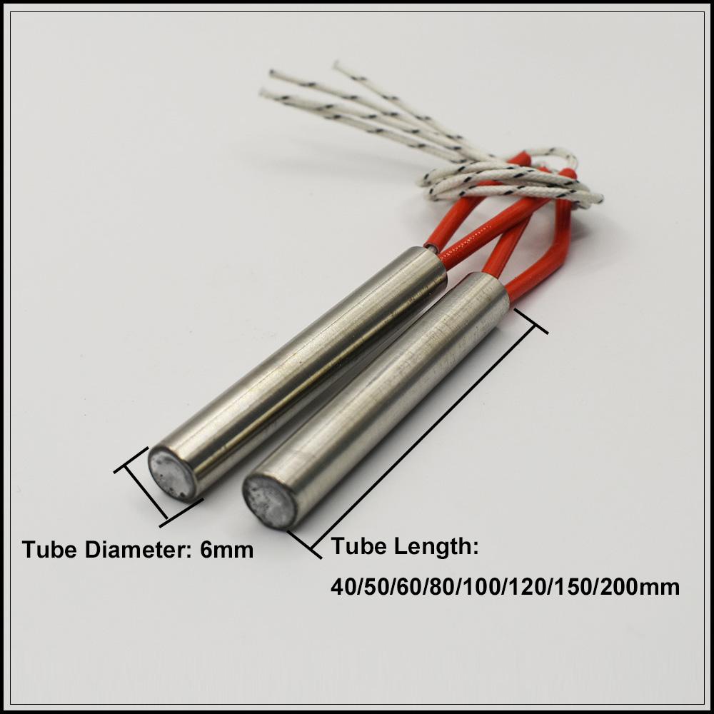 220V 8mm Dia. Stainless Steel Cartridge Heating Resistance Element 50-200mm Tube Length 100-300W Tube Heater for Molding 5pcs