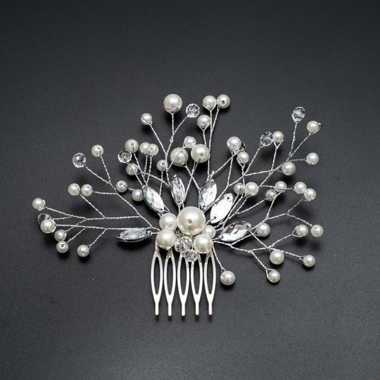 Shiny Faux Pearl Rhinestone Women Hairpin Bridal Comb Wedding Banquet Headdress
