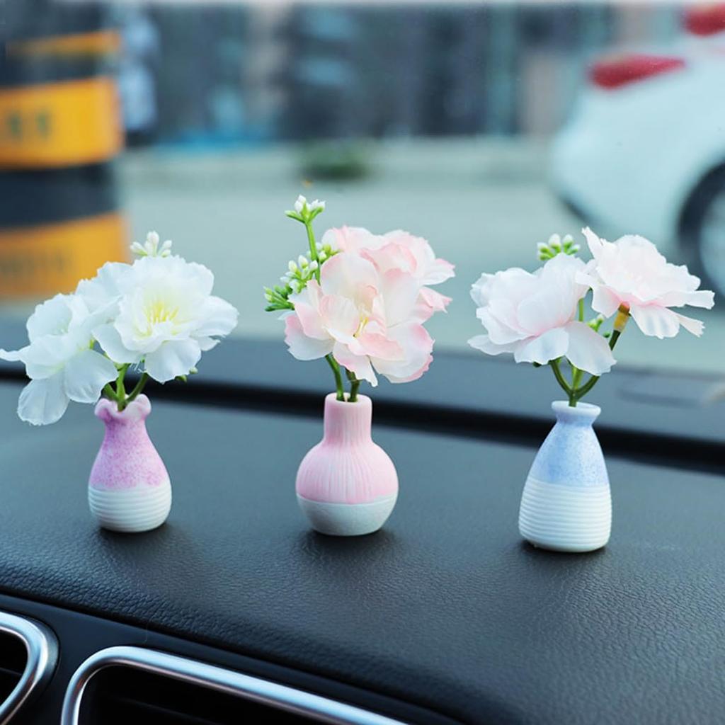 Set aus 3 Mini-Gänseblümchen in Glasvase Niedliche Auto-Accessoires für Rückspiegel & Armaturenbrett Dekorationen Lustige Auto-Innenraum-Ornamente für Frauen