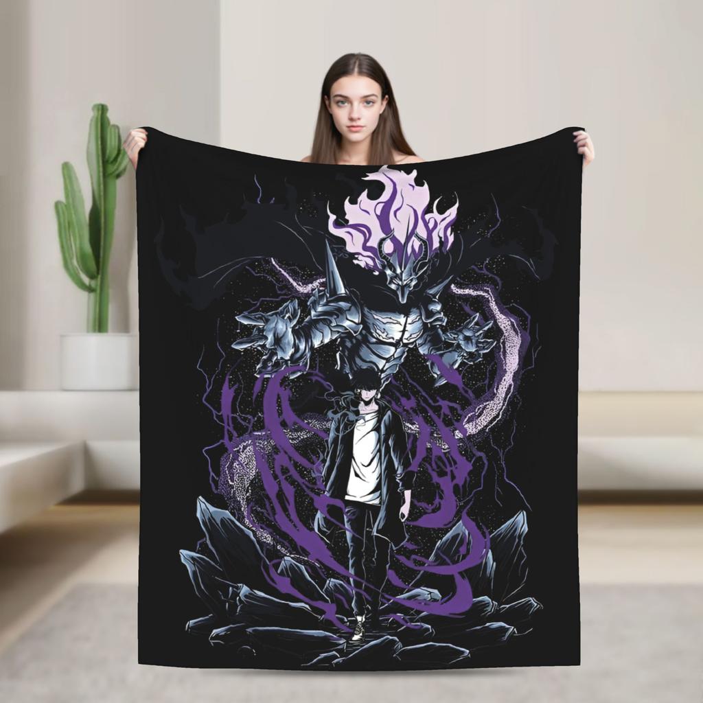 Solo Leveling Sung Jin Woo Wool Blankets Knight Killer Anime Fashion Throw Blanket for Bedspread 150*125cm Lightweight