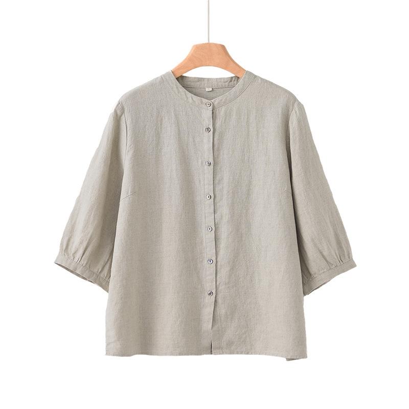 Deer and Andi summer new linen shirt women's seven-quarter-sleeved new Chinese high-end shirt loose cardigan top