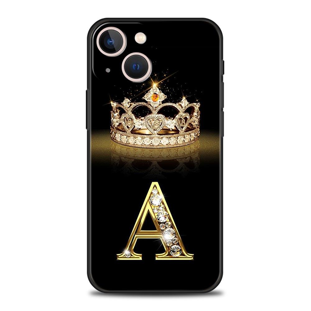 Luxury Phone Case For iPhone 11 12 13 15 16 14 Pro Max X XR XS 7 8 Plus 2020 Soft Cover Funda Fashion Diamond Crown Letter A