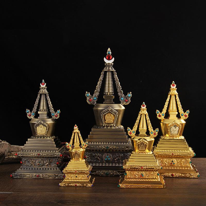 12/17/21cm Bodhi Tower Tibetan Dagoba Bodhi Pagoda Gold-plated Stupa Buddhist Pearl Pagoda Ornaments Buddha Worship Crafts