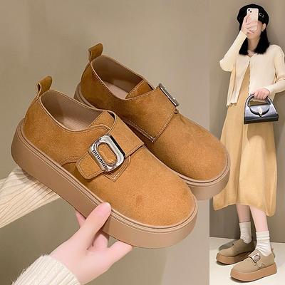 Platform Single Shoes Women's Autumn New Models One-pedal Round Head Retro Height Increase Lazy Children
