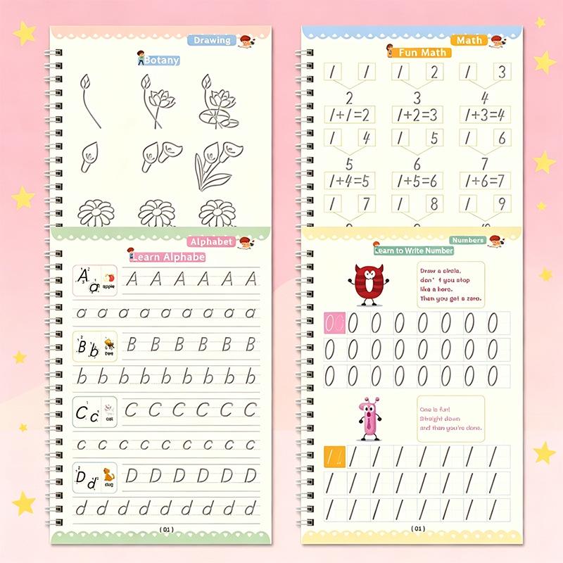 Children's English Calligraphy Practice Book with Disappearing Ink Pen - Groove Tracing and Handwriting Training