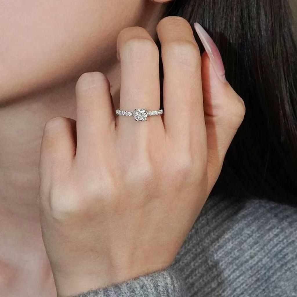 Hanayaka Women's 925 Sterling Silver Moissanite Proposal Ring, Simple Platinum Finish with Small Artificial Diamonds, Popular Engagement Ring for Wome