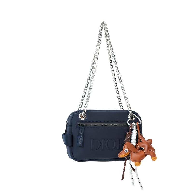 DIOR DIY Style Cosmetic Bag Ink Blue Silver Chain Polyester Fiber Simple Niche High-end Trend Commuting Exquisite Fashion Versatile Classic