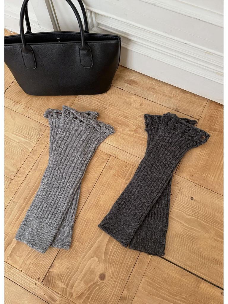 Guêtres chaudes tricotées style japonais pour femmes - Gris rétro mi-mollet, Blanc lait doux hauteur genou - Parfaites pour l'automne/hiver.