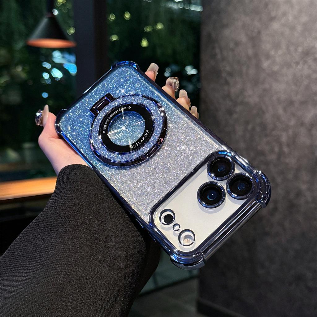 For Apple 17promax Acrylic Phone Case Electroplating Four Corner Anti Drop for IPhone 16 with Magnifier Bracket