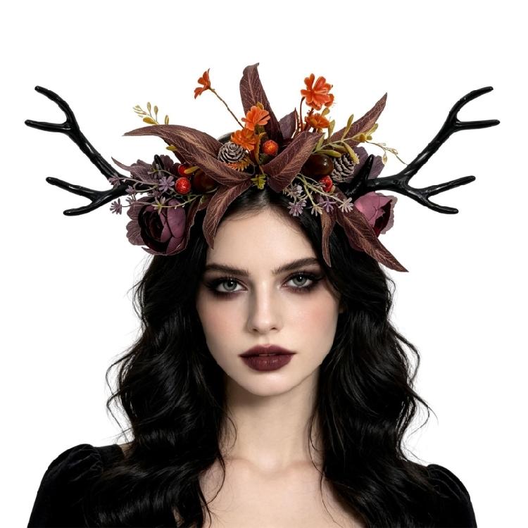 Christmas Antler Headband Costume Flower Hair Accessory for Dance Shows Holiday Halloween Parties and Photos