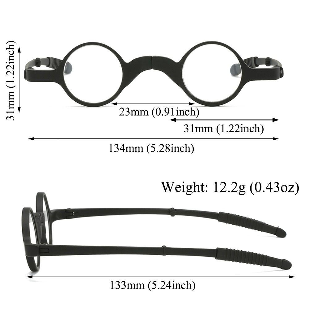 Round Lens Folding Reading Glasses with Zipper Glasses Case Spring Hinge Readers  for Women & Men
