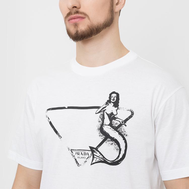 PRADA T-Shirts Men's White Crew Neck Moderate Straight Fit UJN317-10JX-F0009-S-162