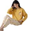 Women's Pure Cotton Long Sleeve Pajamas with Built-in Bra Pads - Cozy for Autumn/Winter, Casual Home Wear, and Suitable for Outdoors.