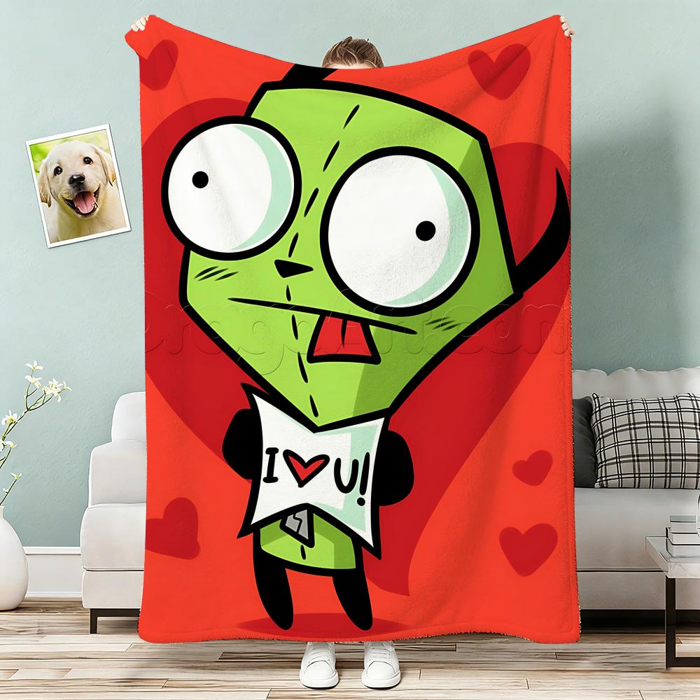 Cartoon I-Invader Zim Throw Lightweight 240g Flannel Blanket Soft Skin-friendly for Summer Cooling