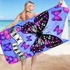 Lila Schmetterlingsserie digital bedrucktes Polyester Superfeine Faser doppelseitiges Fleece Strandurlaub Badetuch, Strandtuch
