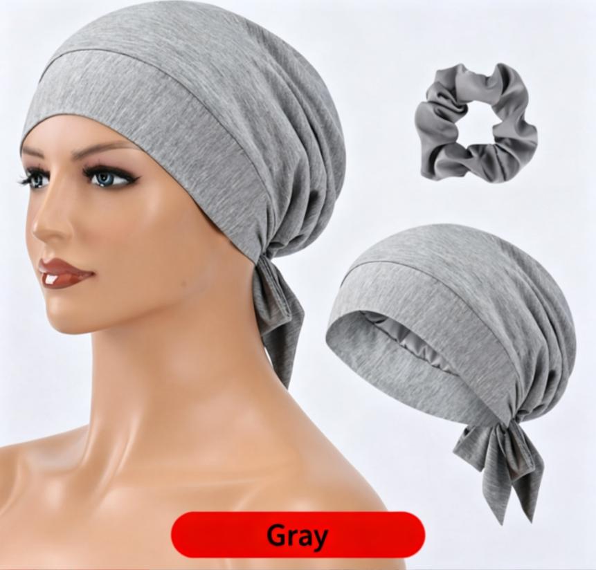 Bamboo Fiber Sleep Bonnet, Double-Layer Adjustable Satin Hair Cap, Breathable Large Size Hair Bonnet, Soft No-Brim Night Cap