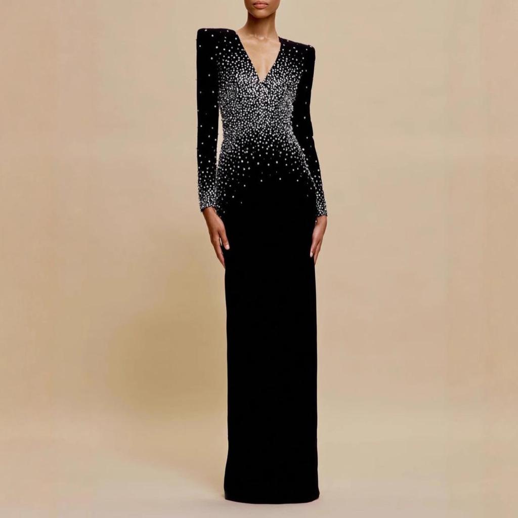 Cross-Border Bandage Dress: Sexy Deep V Beaded Rhinestone Evening Gown for Women