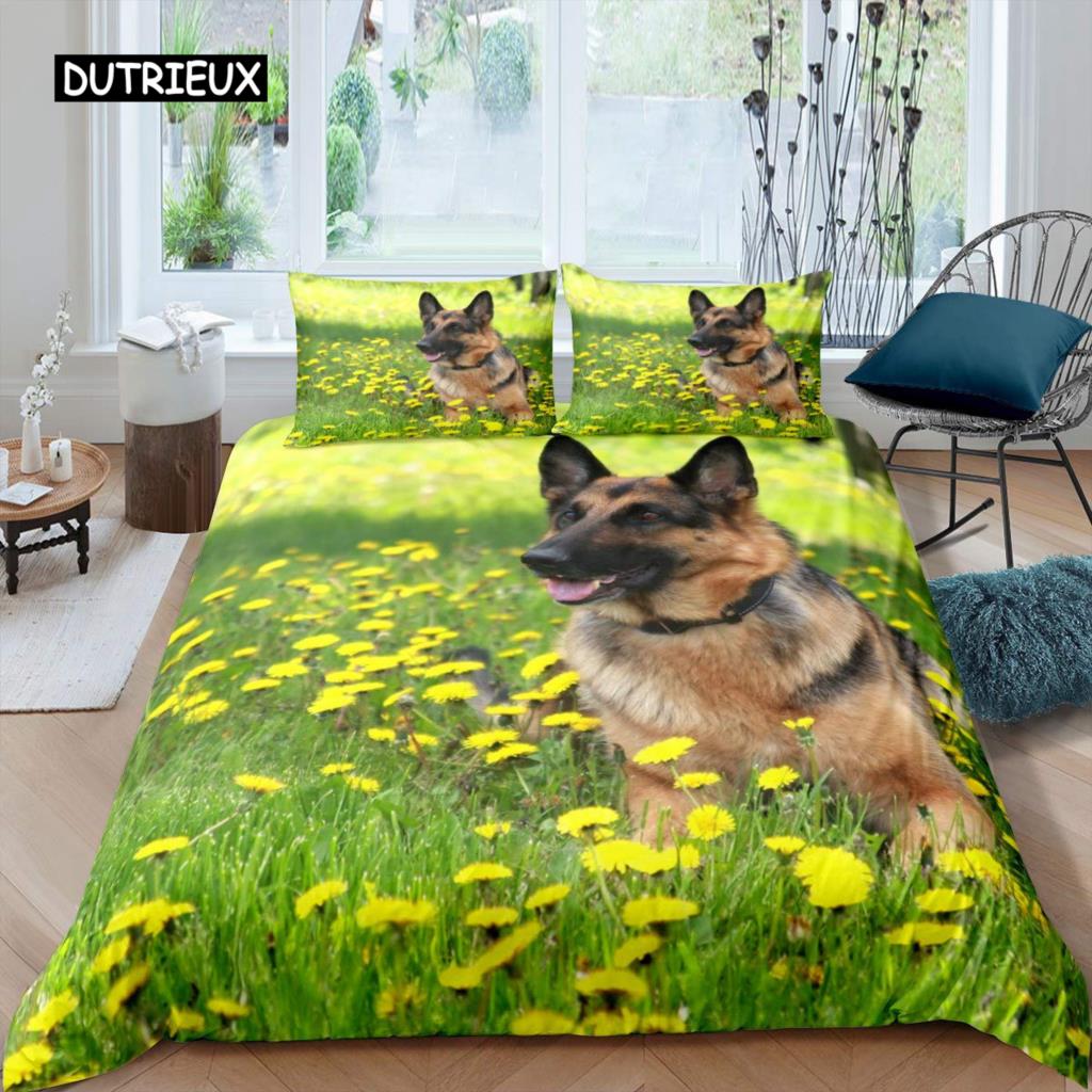 German Shepherd Duvet Cover Set 3D German Shepherd Puppy Print Bedding Set for Kids Boys Girls Pet Animal Theme Comforter Cover
