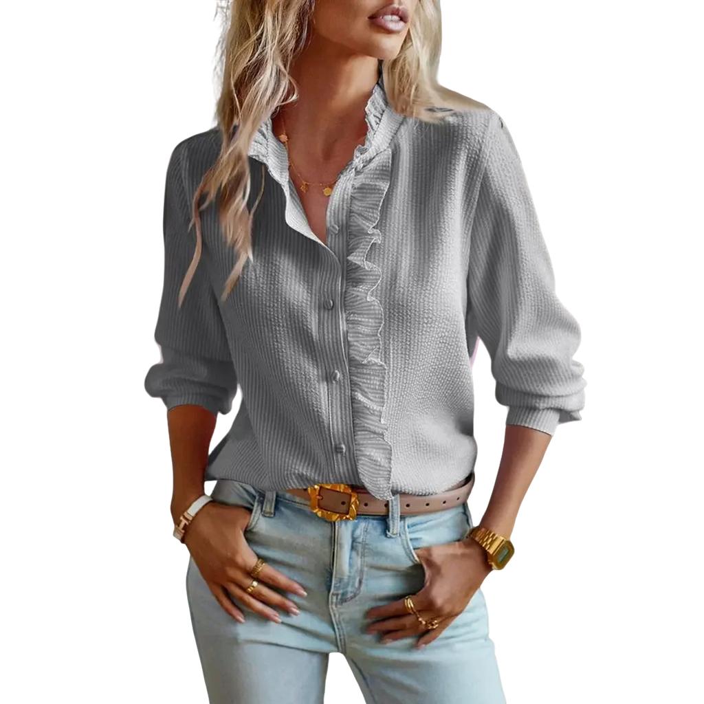 Women's Fashion Cardigan Ruffled Long Sleeve Shirt Top