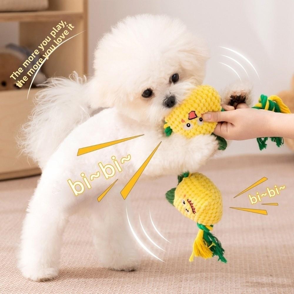 Bite-resistant Dog Plush Toy Builtin Squeaker Chew Dog Dental Cleaning Toy Fruit Shape Sound Making Dog Sound Squeaky Toy