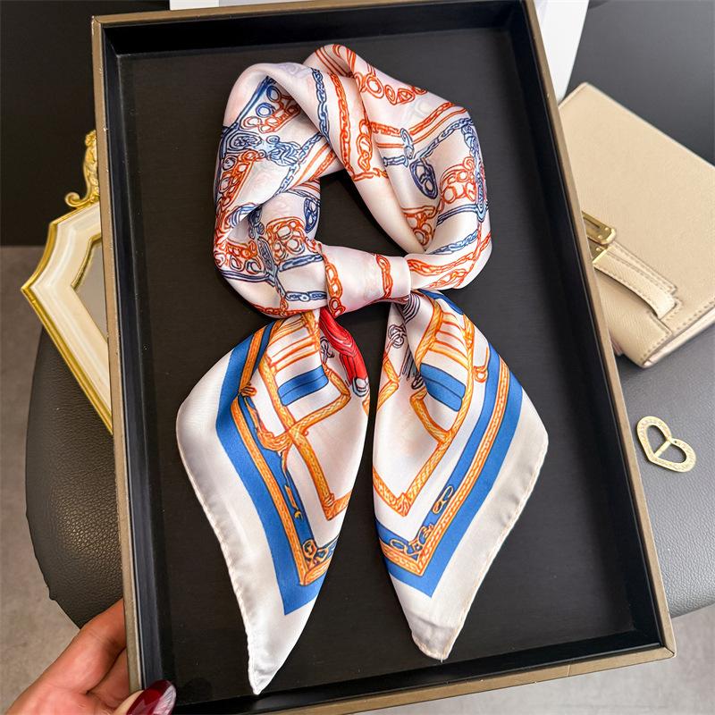 Equestrian Chain Simulation Silk Printing Silk Scarf Square Scarf High-end Shawl Sunscreen Neck Professional Scarf Headscarf Scarf