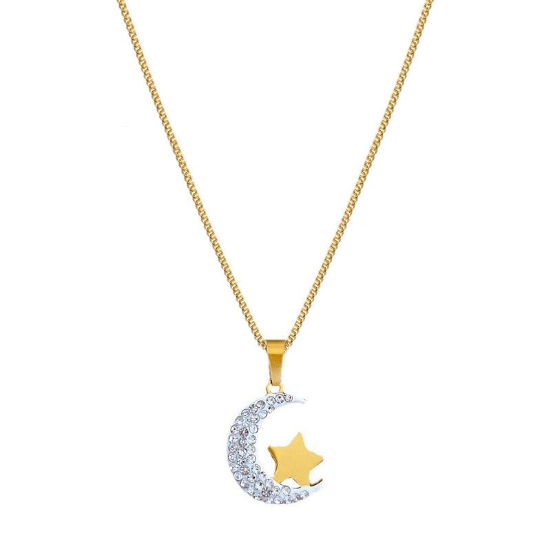 Moon Star Personality Minimalist Wind Furnace Real Gold Necklace Female Collarbone Chain